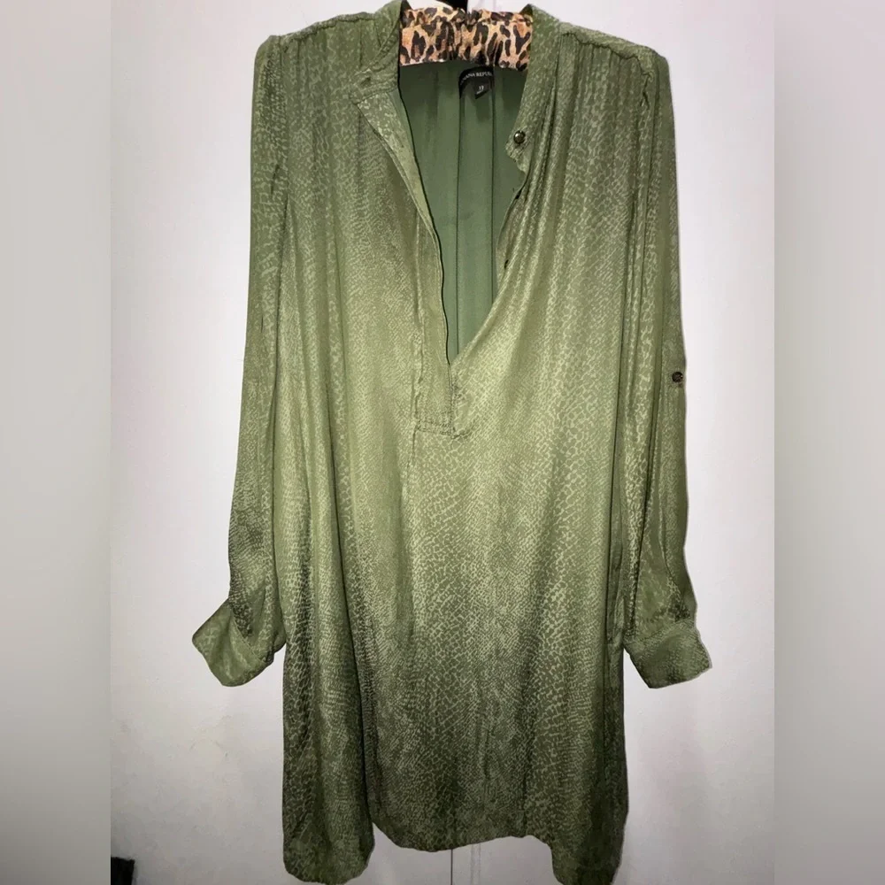 NWOT Banana Republic Olive Green Snake Print Utility Popover Shirtdress Sz 12